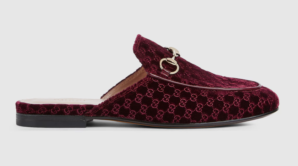 Gucci Princetown Velvet GG Logo Bordeaux Red Slide Loafer Mule Slipper Flat 36
